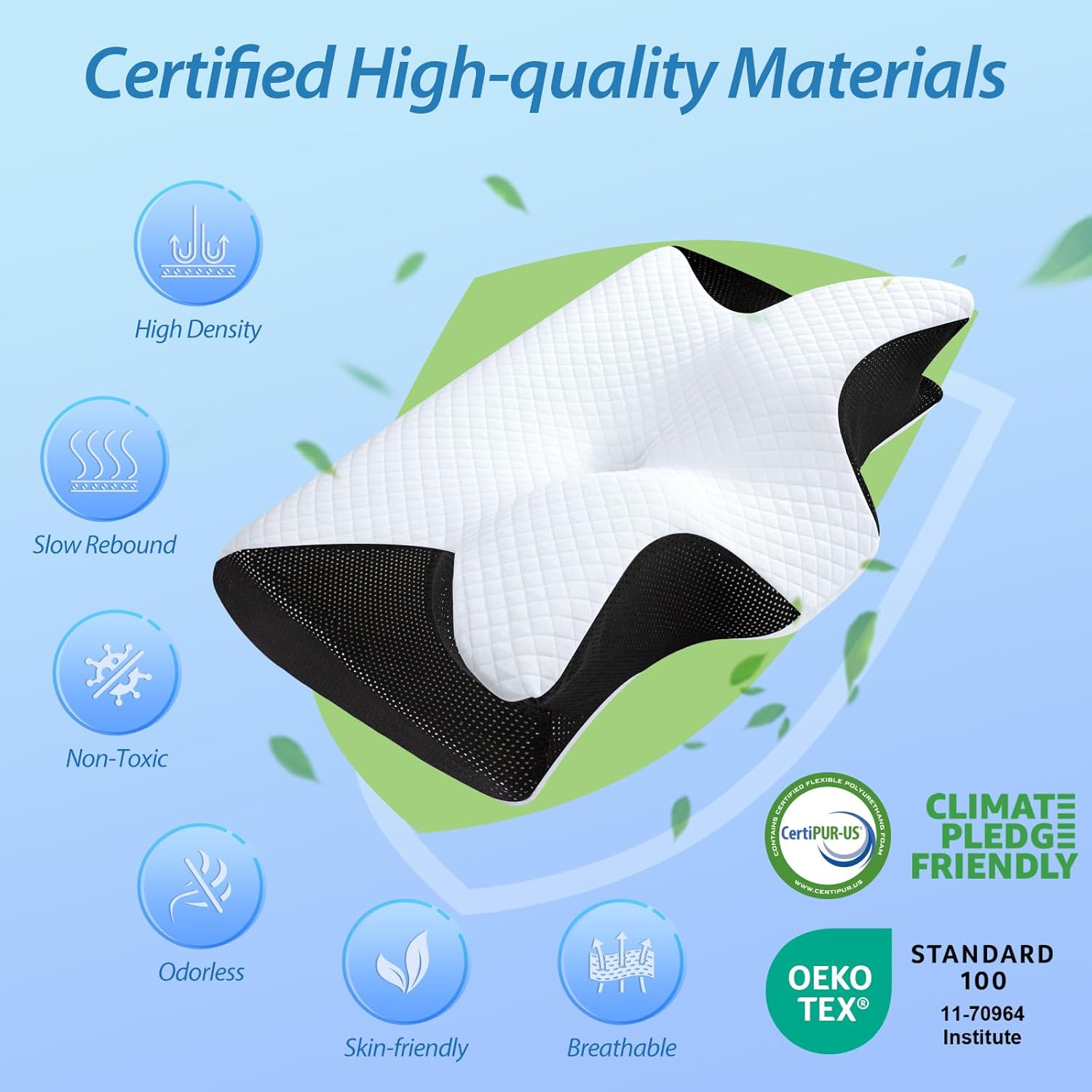 HOMCA - Oreiller ergonomique 2 en 1 - 60x40x12/14cm - mémoire de forme cervical