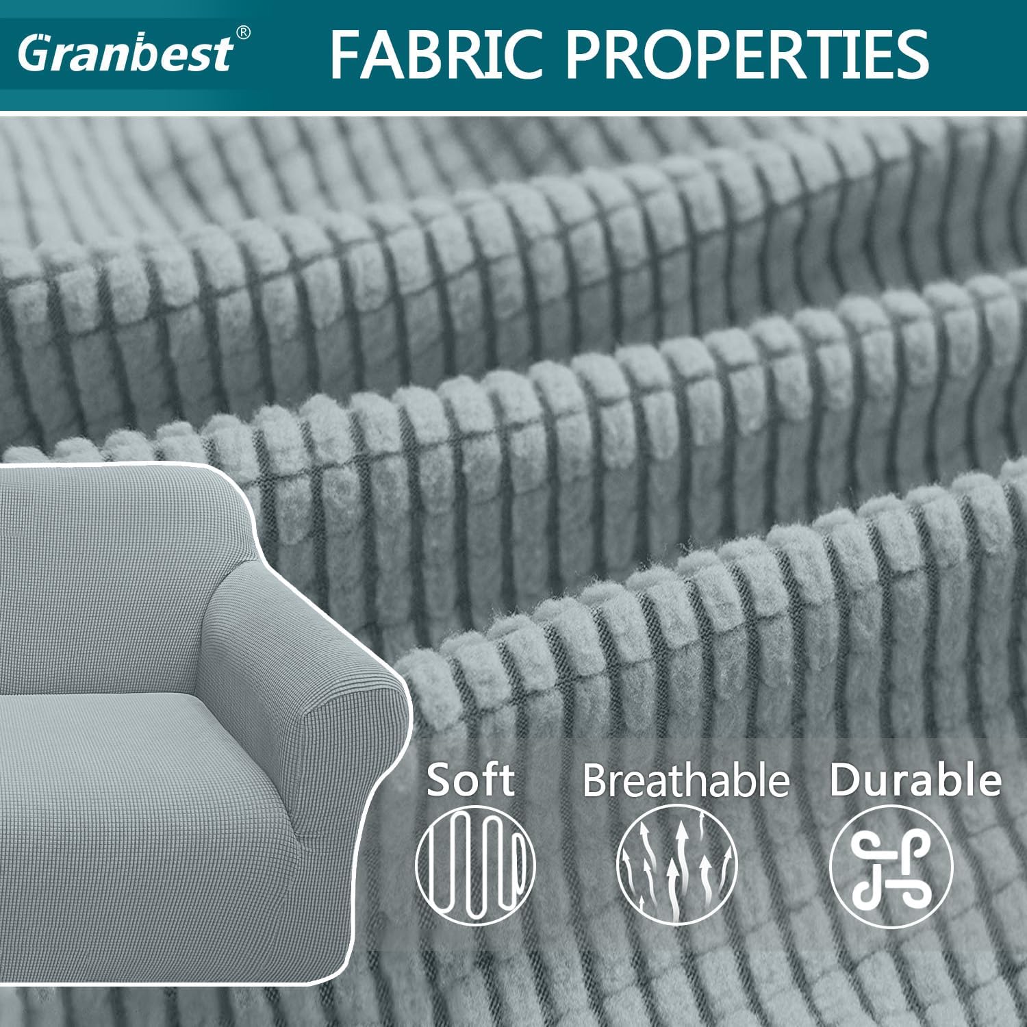 Housse de canapé - Jacquard extensible 4 places - protection animaux - gris