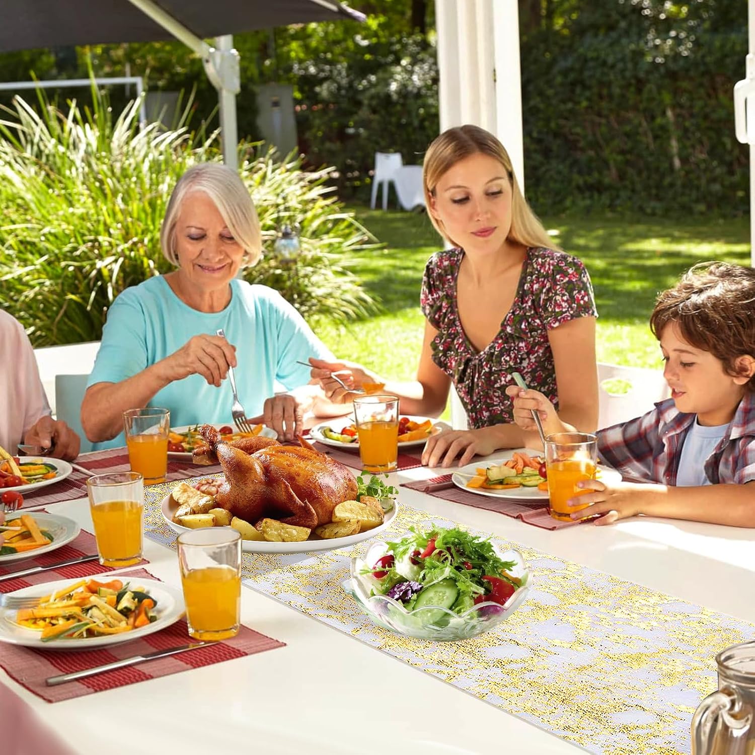 Chemin de table polyester filet doré, 28x1000cm, décoration festive