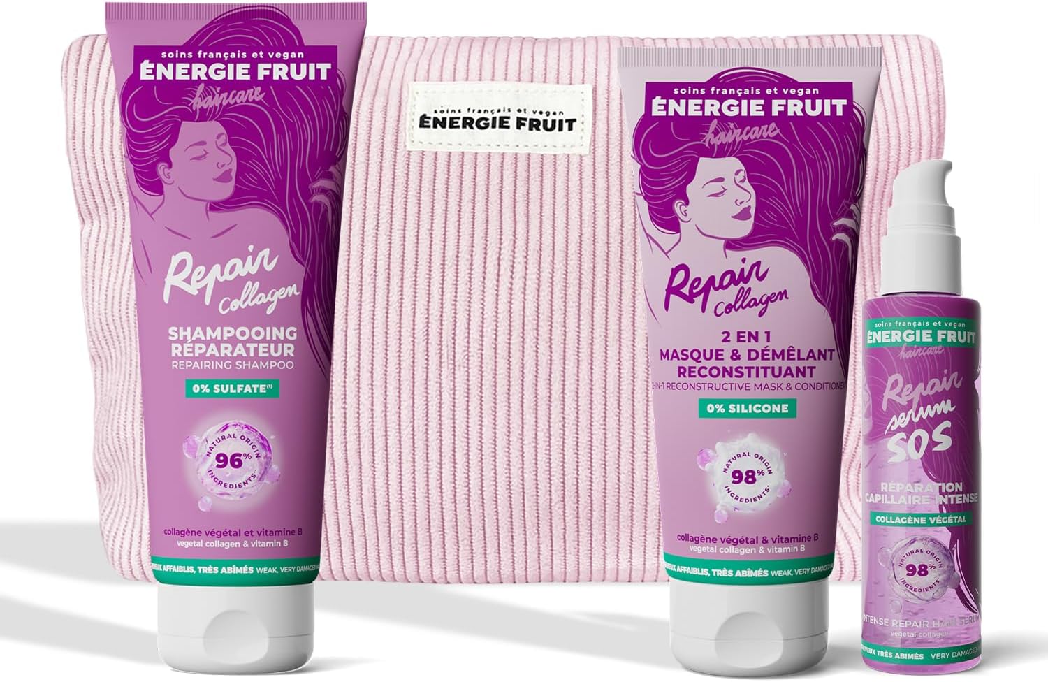 Energie Fruit - Routine capillaire collagène - Coffret soin complet cheveux abîmés