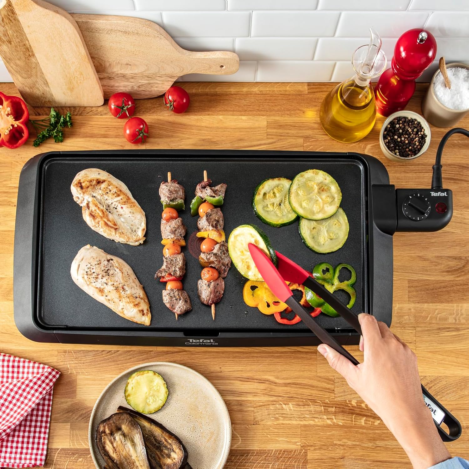 Tefal - Plancha Colormania - 2000W, 8 pers, antiadhésif, lavable CB660301