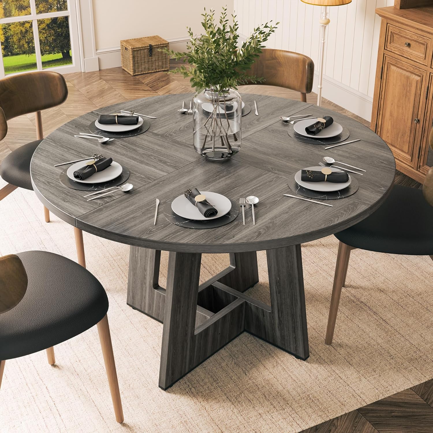 YOUDENOVA - Table à Manger Retro 120cm - bois, 4-6 personnes, gris