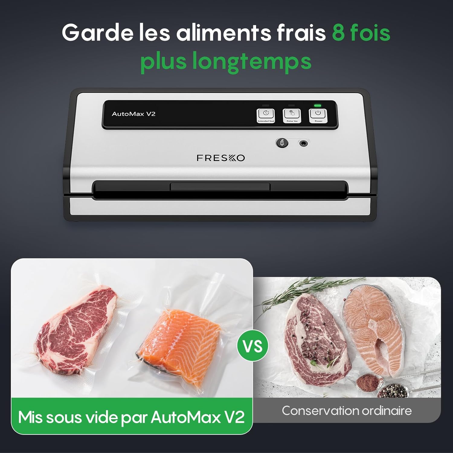 FRESKO - Machine sous vide automatique, 140W, double thermoscellage, 10 sacs, une main