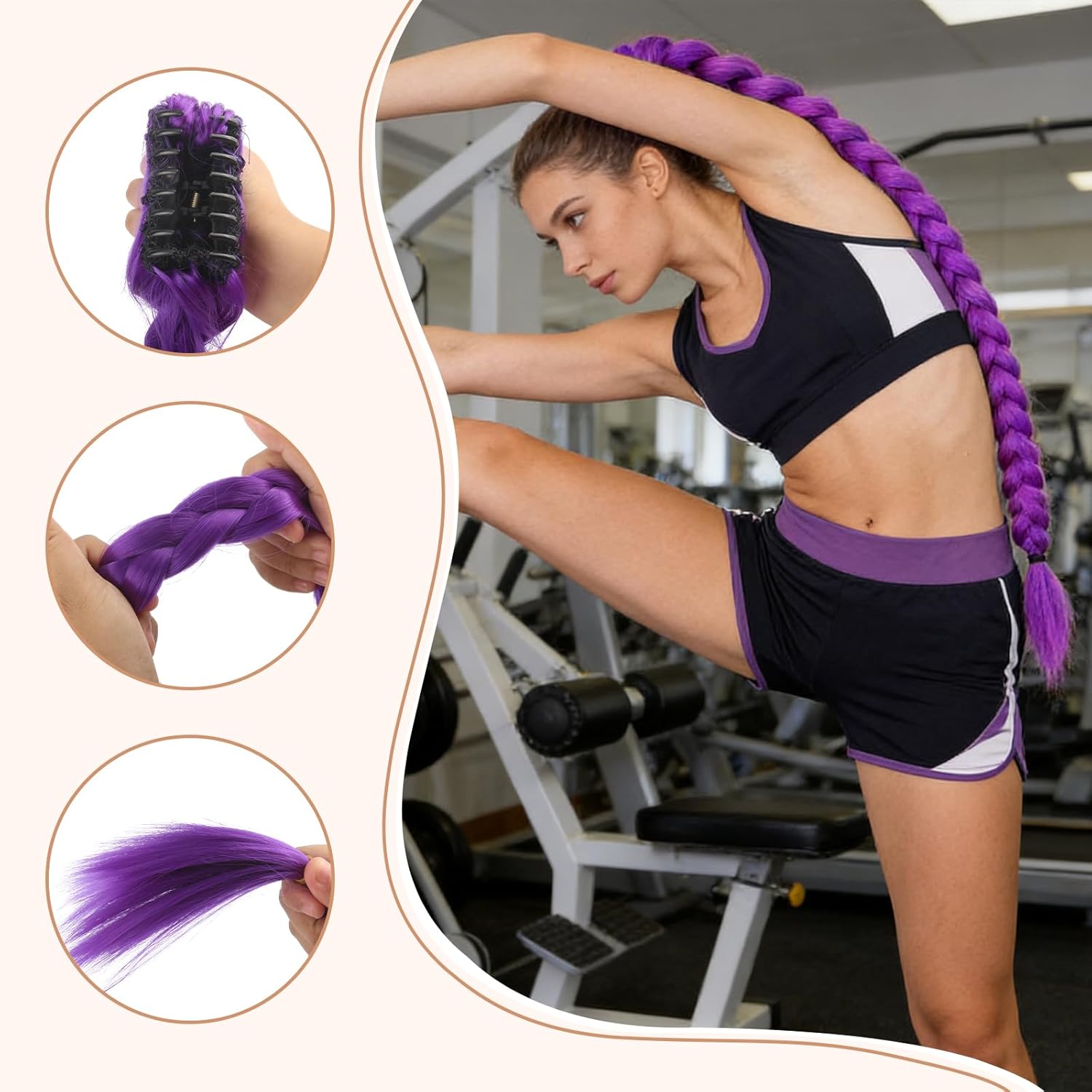 Perruque cosplay violette - longue tresse amovible - mixte adulte - idéale fête, Halloween, carnaval